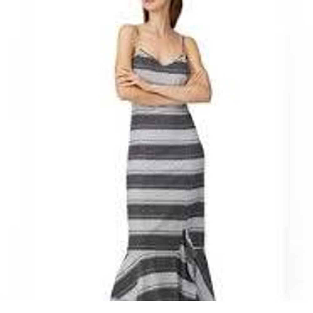 Thakoon Dress Size 8 Black White Stripe Polka Dot Handkerchief Hem Midi Y2K